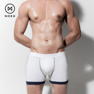 Noxx Boxer Briefs Underwear: กางเกงชั้นใน บ๊อกเซอร์บรีฟ สีขาว กุ๊นน้ำเงิน