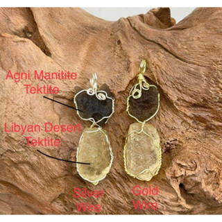 Natural Raw Agni Manitite With Libyan Desert Tektite Pendant available in Gold And Silver Color Wire Wrap Handmade