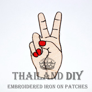 ตัวรีดติดเสื้อ ลายสัญลักษณ์นิ้วมือ รักโลก สันติภาพ สู้ๆ Peace Hand Sign Patch งานปัก DIY WOP ตัวรีด อาร์มติดเสื้อ กางเกง