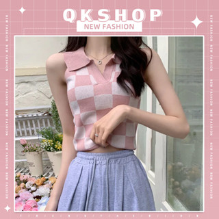 QKshop แฟชั่นมาแรง 🐳เสื้อยืดไหมพรม เสื้อแฟชั่นลายตาราง สุดน่ารัก สไตล์มินิมอล แต่งคอปกสวยๆ แมทช์ได้ทุกชุดเลยค่ะซิส💖