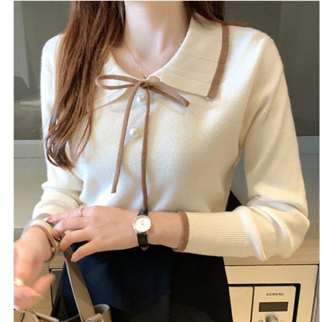 พร้อมส่ง เสื้อไหมพรม ผูกโบว์ มี 4 สี ครีม ดำ เเดง น้ำตาล เเต่งกระดุมมุกด้านหน้า สำหรับใส่ทำงานออฟฟิศ เสื้อใส่สัมภาษณ์งาน