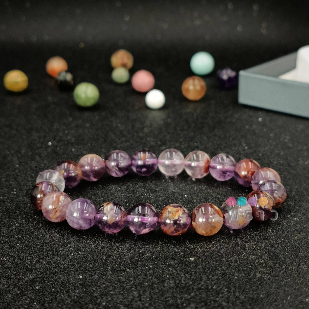 (พราว)โป่งข่ามอเมทิสต์ หรือ แก้วจอมขวัญ (Phantom Amethyst) 9 มม. เมตตามหานิยม ปัดเป่าสิ่งร้าย ผ่านพิธีบรรจุพุทธคุณแล้ว