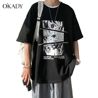 OKADY เสื้อยืดผู้ชาย สไตล์เกาหลี ลายอนิเมะ สไตล์มินิมอล ใส่สบาย มีสินค้าพร้อมส่ง