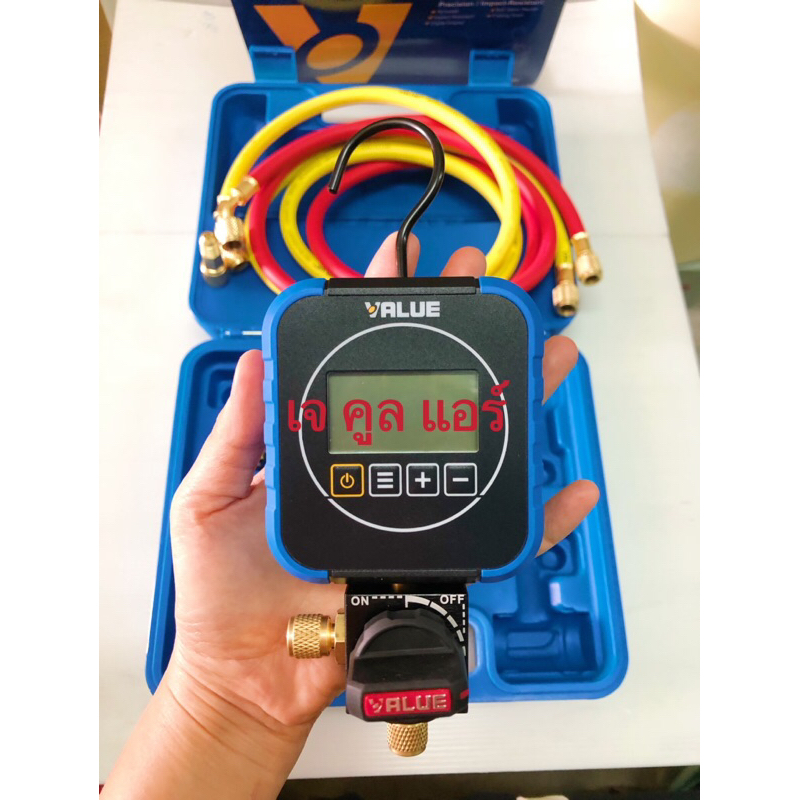 เกจ์เดี่ยวดิจิตอล ยี่ห้อVALUE ซีรี่ย์Navtek รุ่นVRM1-0101i พร้อมสายน้ำยา2เส้น ในชุดกล่องเครื่องมือ