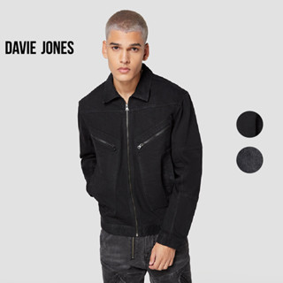 DAVIE JONES เสื้อแจ็คเก็ตยีนส์ ทรงทรัคเกอร์ สีกรม Denim Trucker Jacket in navy JK0024BK NV