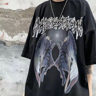 💕พร้อมส่ง 💕2023เสื้อยืดแขนสั้นราคาถูกและสบายที่สุด เสื้อยืดแขนสั้น Devil Angel Gothic Retro พิมพ์สำหรับชายและหญิง