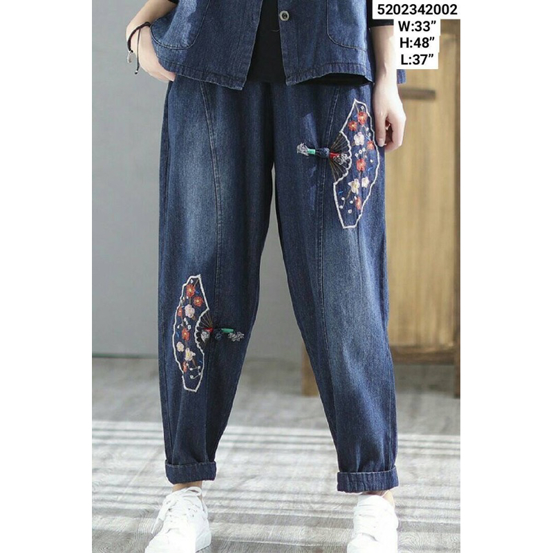 japanese style jeans freesize กางเกงยีนงานญี่ปุ่น ปัก W:33” H:47” L:37”