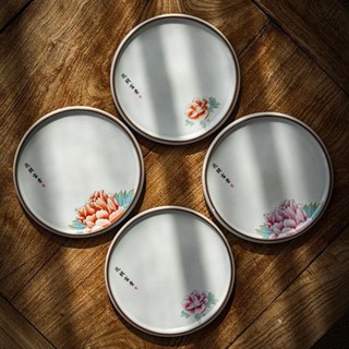 Ru Kiln Retro Peony Flower Pot Bearing Dry Stew Plate Fruit Plate Kung Fu Tea Set Accessories Tea Tray Ceramic Tray 20cm