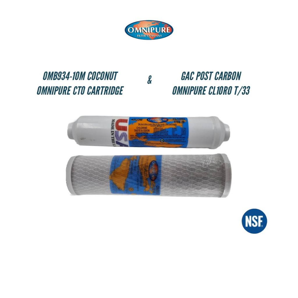 OMNIPURE USA CTO OMB934-10M Coconut & Post Carbon CL10RO T/33 ชุดไส้กรองน้ำดื่ม ขนาด 2.5 x 10" Carbon Block & CL-Series