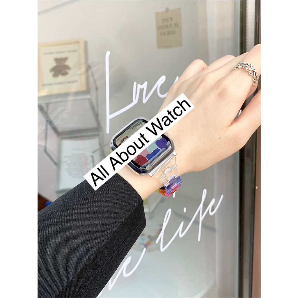 สายเรซิ่น Rainbow ใส เส้นเล็ก ใช้ได้กับ Smart Watch 8 7 6 5 4 3 2 1 Se Ultra 8 HelloUltra X8Promax GS8 HW67mini Maimo