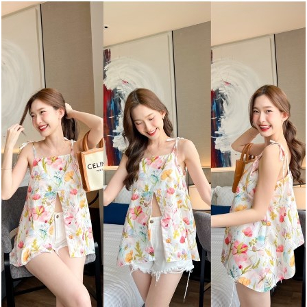 เสื้อสายเดี่ยว ลายดอกไม้ 🌸korra.clothes