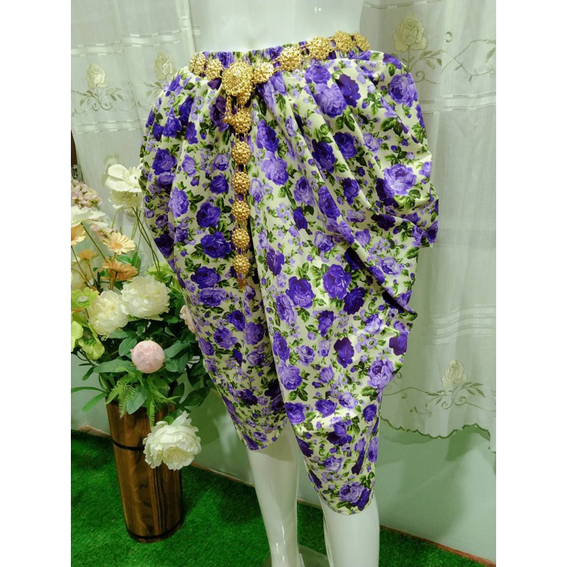 โจงกระเบนลายดอก โจงกระเบนดำดง เอว30-42 นิ้ว ผ้าคอตตอนทีซีพิมพ์ลายกุหลาบ