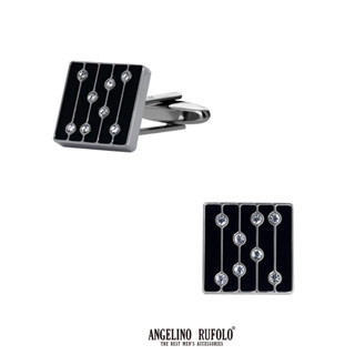 ANGELINO RUFOLO Cufflink(คัฟลิงค์) ดีไซน์ Crystal กระดุมข้อมือคัฟลิ้งโรเดียมคุณภาพเยี่ยม สีเงิน ประดับตกแต่งด้วย CRYSTAL