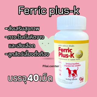 Ferric Plus-k เฟอริก พลัสexp.07/2024 (กระปุก 40 เม็ด) บำรุงเลือด แม่พันธุ์ บำรุงสัตว์ท้อง ให้นมลูก สุนัข-แมว