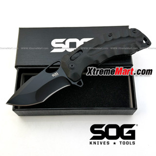 มีดพับ SOG Kiku XR CTS-XHP ใบสีดำ ด้ามสีดำ (Black) จุดหมุนตลับลูกปืน