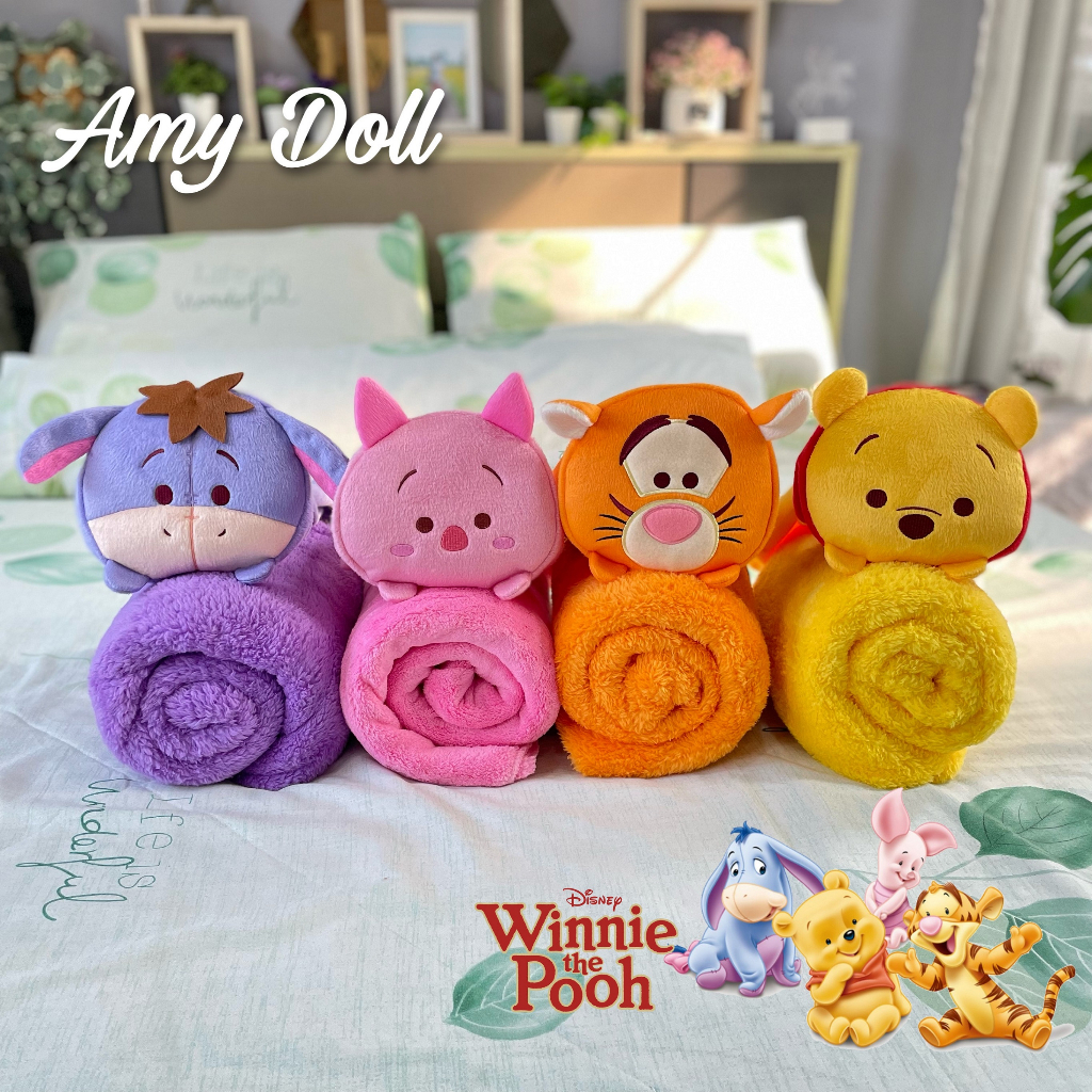 หมอนผ้าห่มม้วน ถุงผ้าห่ม Winnie The Pooh tsum tsum ลิขสิทธิ์แท้ %