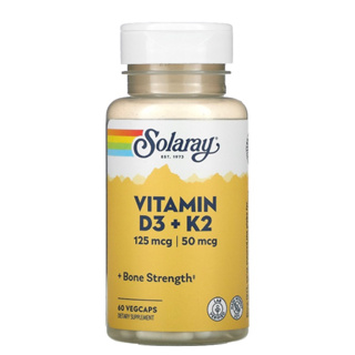 exp 03/25 🇺🇸💯 Solaray, Vitamin D3 + K2, Soy-Free, 125 mcg (5000 IU), 60 VegCaps