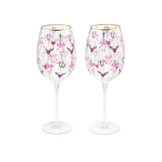 Cath Kidston Set of 2 Wine Glasses Love Locket Cream