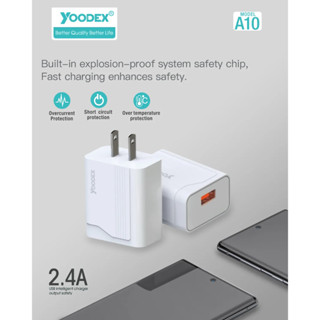 Yoodex หัวชาร์จ A10 1USB 2.4A Charger Set พร้อมสายสำหรับ Micro, iP (iOS), Type-C, ยาว 1ม.