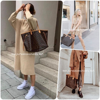 กระเป๋าถือและสะพายไหล่ ทรงช้อปปิ้ง Neverfull ขนาด 17.5 นิ้ว หนังแท้ คาวไฮด์เปลี่ยนสีได้ งานเกรดสวย