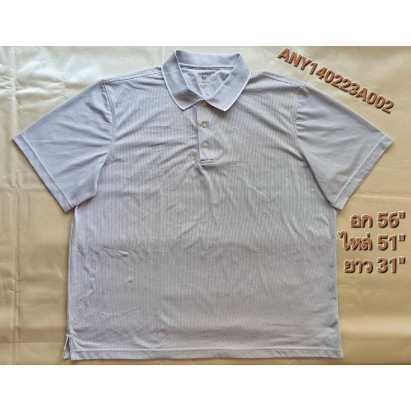 2nd'GEORGE : เสื้อยืดคอปก (2XL) เนื้อผ้ายังแน่น ขาวลายเทา ใหม่99% (ANY140223A002)