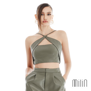 [MILIN] Vigo Top Crisscross halter neck faux leather top เสื้อครอปหนังเทียมแบบไขว้ด้านหน้า