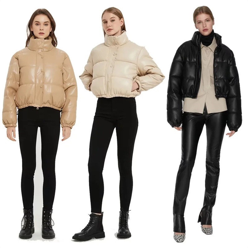 พร้อมส่งในไทย Bomber PU puffer jacket แจ็คเก็จหนังPUหนังนุ่ม น้ำหนักเบา กันหนาวกันลมดีมาก ใส่แล้วสวยมาก