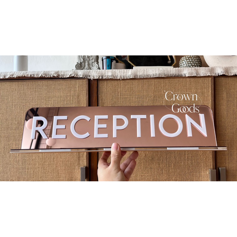 ป้าย Reception วัสดุอะครีลิค มี 2 ขนาดให้เลือก 35x15 ซม และ 45x10 ซม เลือกสีได้ค่ะ