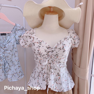 🦋พร้อมส่ง🌸 เสื้อลายดอกแขนตุ๊กตาน่ารักๆ อก 32-34 ยาว 19 นิ้ว ผ้าชีฟองลายสวย ใส่สบาย