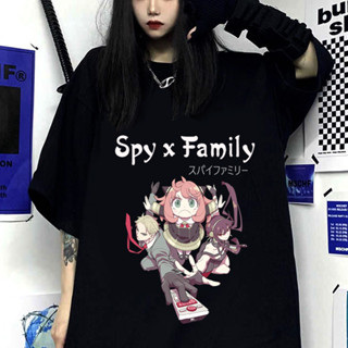 SPY×FAMILY แฟชั่นเสื้อยืดสีดำ-ขาวลายการ์ตูน ขนาด S-5XL เสื้อโอเวอร์ไซส์ผู้ชายและผู้หญิง คอกลมสไตล์ที่น่าสนใจ