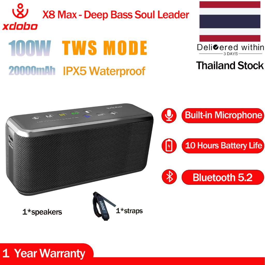 XDOBO X8 Max 100W Wireless Bluetooth Speakers Deep Bass Speakers IPX5 Waterproof Outdoor Indoor Spea