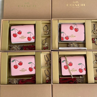 Coach Boxed Mini Wallet On A Chain With Heart Cherry