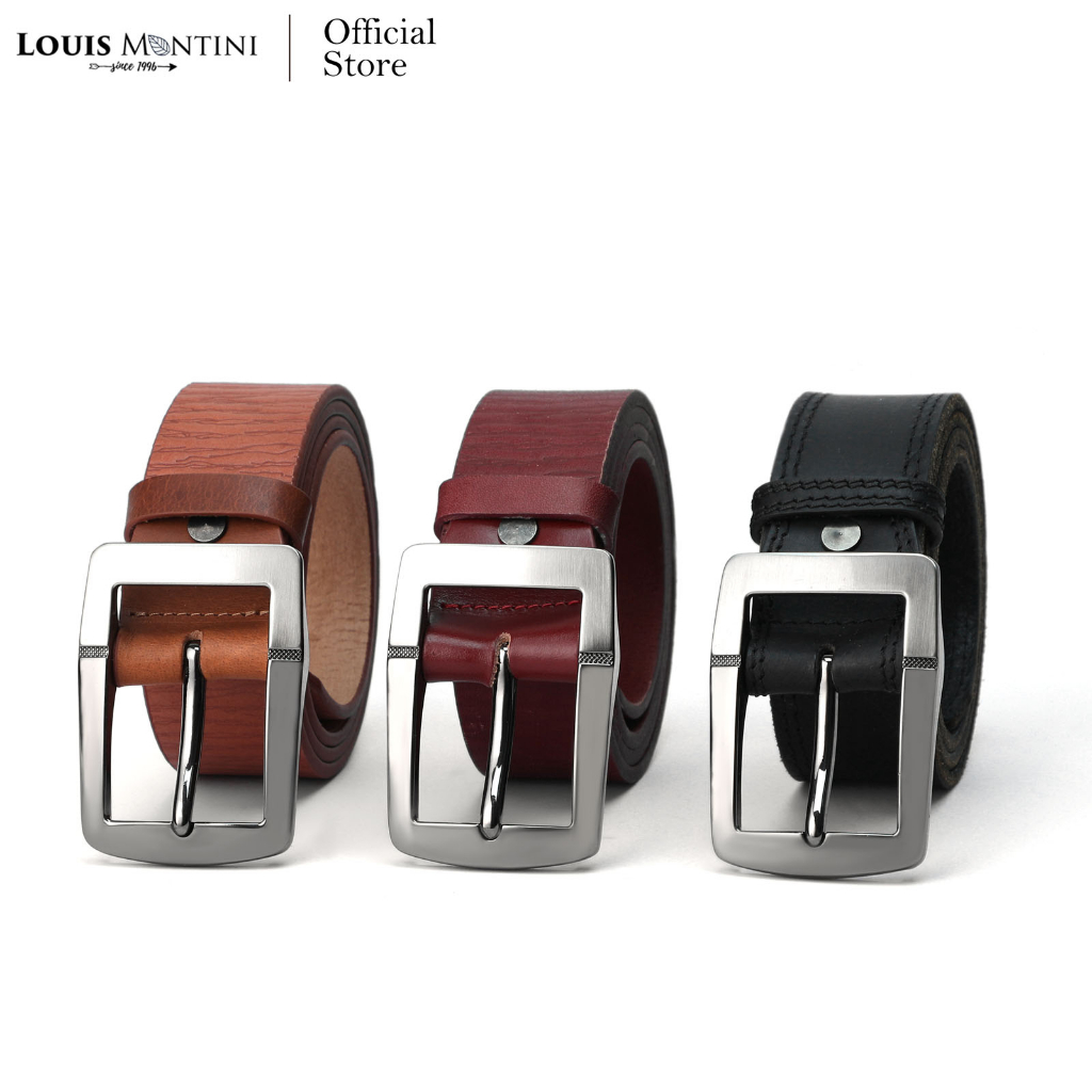 Louis Montini (Classic) เข็มขัดผู้ชาย หนังวัวแท้ หนังฟลูเกรน Men's Belt MGN174