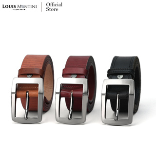 Louis Montini Men classic belt เข็มขัดผู้ชาย หนังวัวแท้ หนังฟลูเกรน MGN174