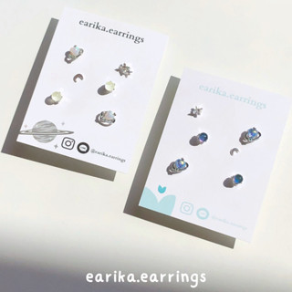 earika.earrings - heart planet &amp; pal set เซ็ตต่างหูดาวเคราะห์หัวใจเงินแท้ (มีให้เลือก 2 สี) ผิวแพ้ง่ายใส่ได้