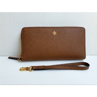 แท้!! กระเป๋าตังค์คล้องมือ Tory burch zip continental wallet ซิบรอบ ใบยาว สีน้ำตาล ใหม่