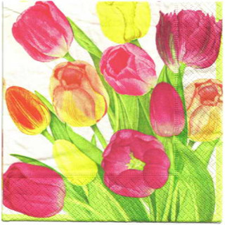 Pladao Napkin ภาพดอกไม้ ดอกทิวลิป สีหวาน Tulip กระดาษ แนพกิ้น สำหรับงานศิลปะ เดคูพาจ decoupage ขนาด L 33x33