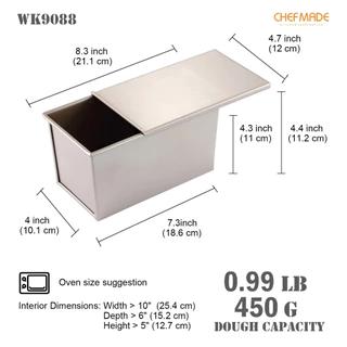CHEFMADE พิมพ์อบขนมปัง ขนาดต่าง ๆ 250g, 300g 450g, 1000g, 1200g Loaf Pan with Cover