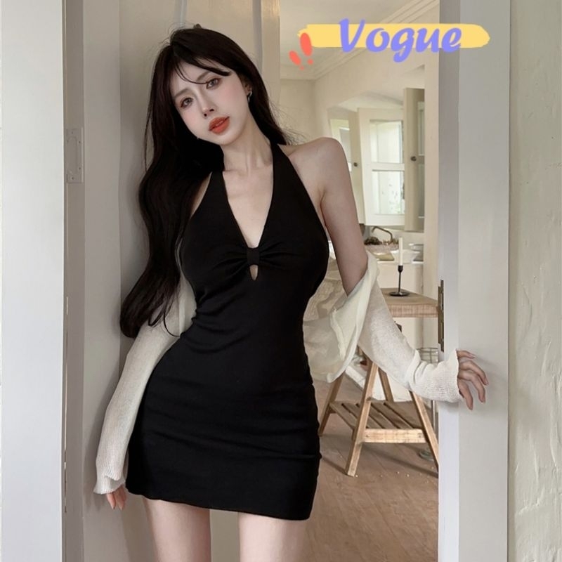 Vogue🌟พร้อมส่ง🌟 ชุดเดรสไหมพรม เว้าหน้าเล็ก มี3ผ้ายืดนุ่มนอ้มใส่สบาย (6A90) -C