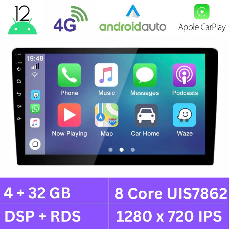 จอ Android 9 นิ้ว CPU 8 Core UIS7862 จอ IPS 1280*720 ต่อ Apple carplay และ Android auto ไร้สาย