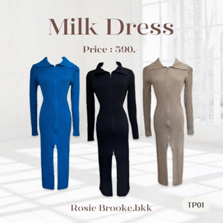 TP01 l MILK DRESS เดรสไหมพรมแขนยาวคอปก มีซิปยาวด้านหน้า