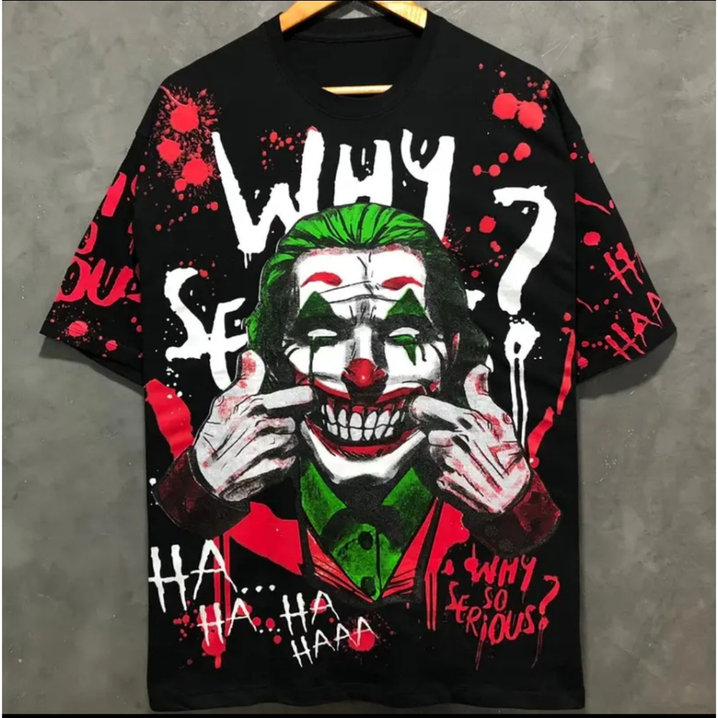 เสื้อยืดพิมพ์ลาย ตัวตลกพร้อมตัวอักษร สีขาวและสีดำ มีงานOversize  #HAN SY SOCIETY