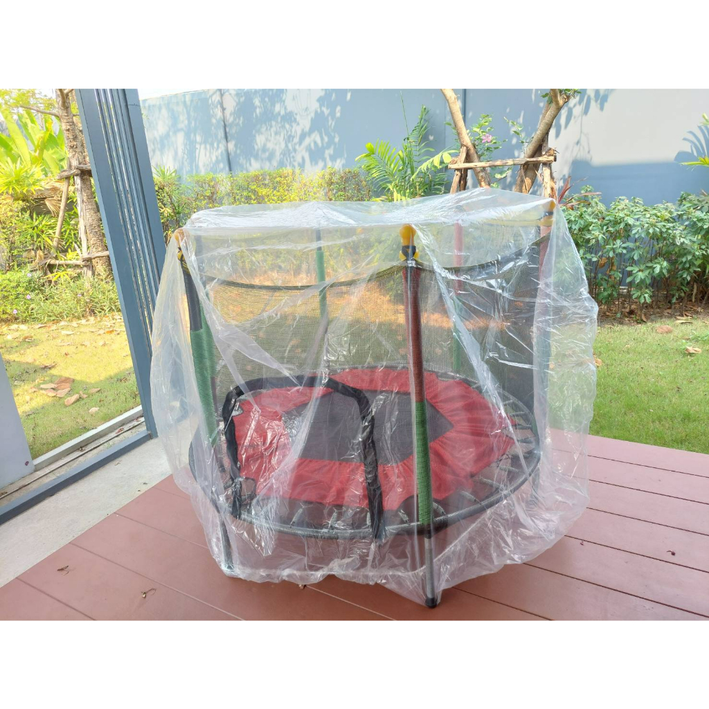 ถุงคลุม แทรมโพลีนเด็ก ออกกำลังกาย Trampoline แบบใส กันฝุ่น กันฝน กันขี้นก ขี้จิ้งจก มียางรัดขอบกันปลิว