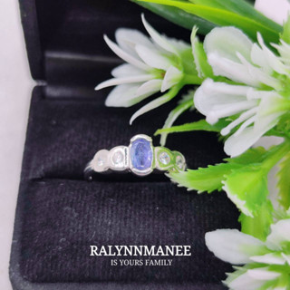 C6416 แหวนพลอยแทนซาไนต์แท้ ( Tanzanite ) ตัวเรือนเงินแท้925 ชุบทองคำขาว มีไซส์ 58 แก้ไซส์ฟรี