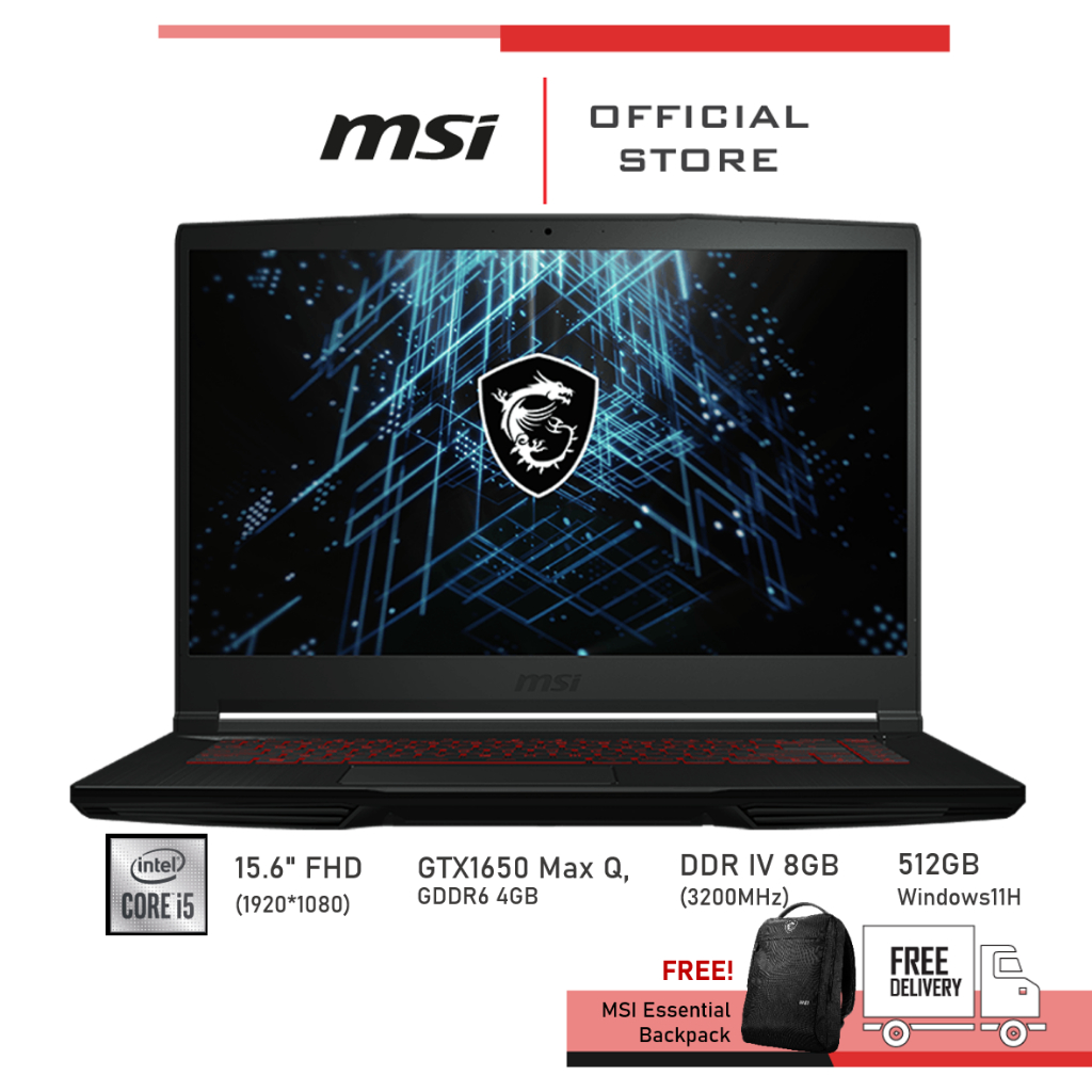 MSI Notebook (โน้ตบุ๊ค) GF63 Thin 11SC-1237TH (GTX1650 Max Q, GDDR6 4GB, i5,DDR IV 8GB)