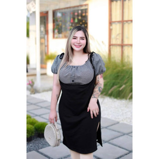 🔥Plussize🔥ชุดเซทเสื้อ+เอี๊ยมคนอ้วน🔥  อก 40-50    เอว 34-46