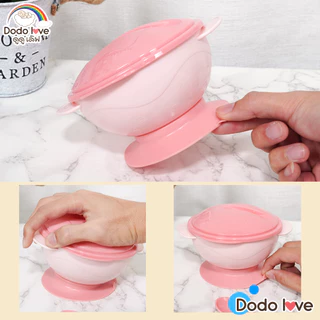 DODOLOVE ชุดชามซิลิโคนหัดกินข้าว ชามซิลิโคนดูดโต๊ะ มีฝาปิดพร้อมช้อน พลาสติก PP และ TPE