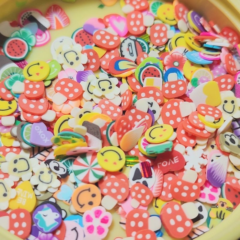 Fimo ฟีโม่ รวมสมาย / ดอกไม้สมาย / เห็ด ผสมตะมุตะมิ บรรจุกระปุก 5+ กรัม ตกแต่งเล็บ / เรซิ่น / DIY etc. จ้า