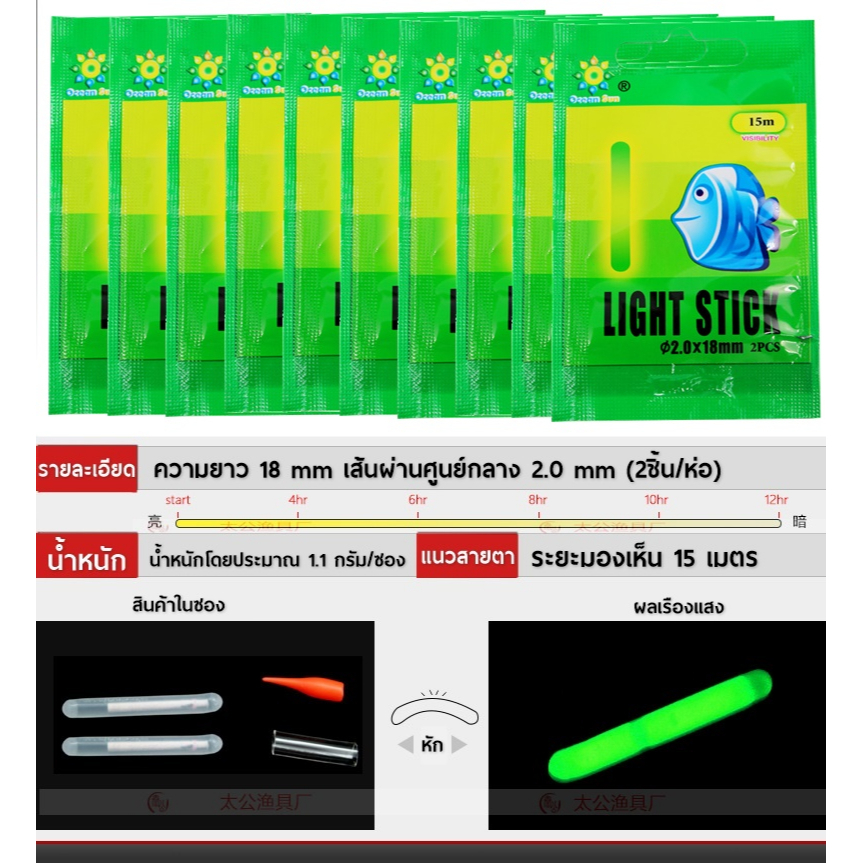 10 ซอง/เซ็ต แท่งฟอสเรืองแสงตกปลากลางคืน FLOAT AT Night เรืองแสงได้ 24 ชม.ต่อเนื่อง อุปกรณ์ตกปลา กีฬากลางแจ้ง