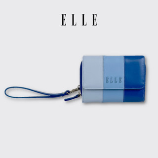 ELLE BAG I COLLECTION GRADIENT กระเป๋าสตางค์พับสั้น ซิบรอบ หนังวัวแท้ มีช่องใส่การ์ดทั้งหมด 13 ใบ สีน้ำเงิน I EWW152